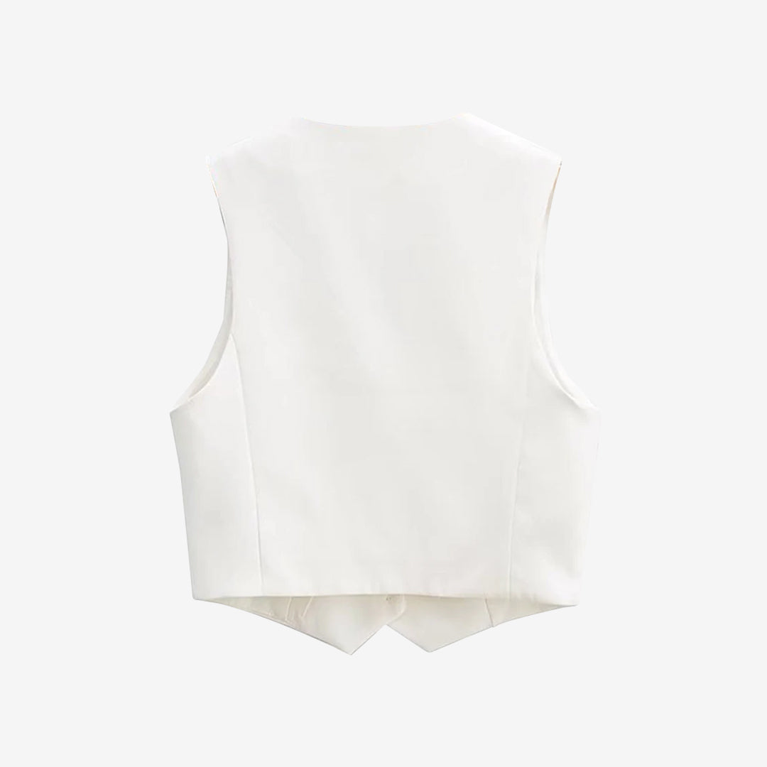 Chaleco cropped vintage para mujer con botones al frente
