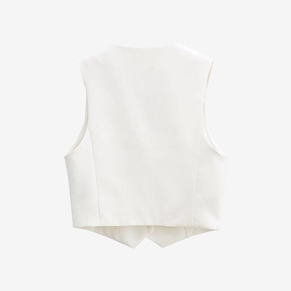 Chaleco cropped vintage para mujer con botones al frente