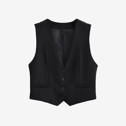 Chaleco cropped vintage para mujer con botones al frente