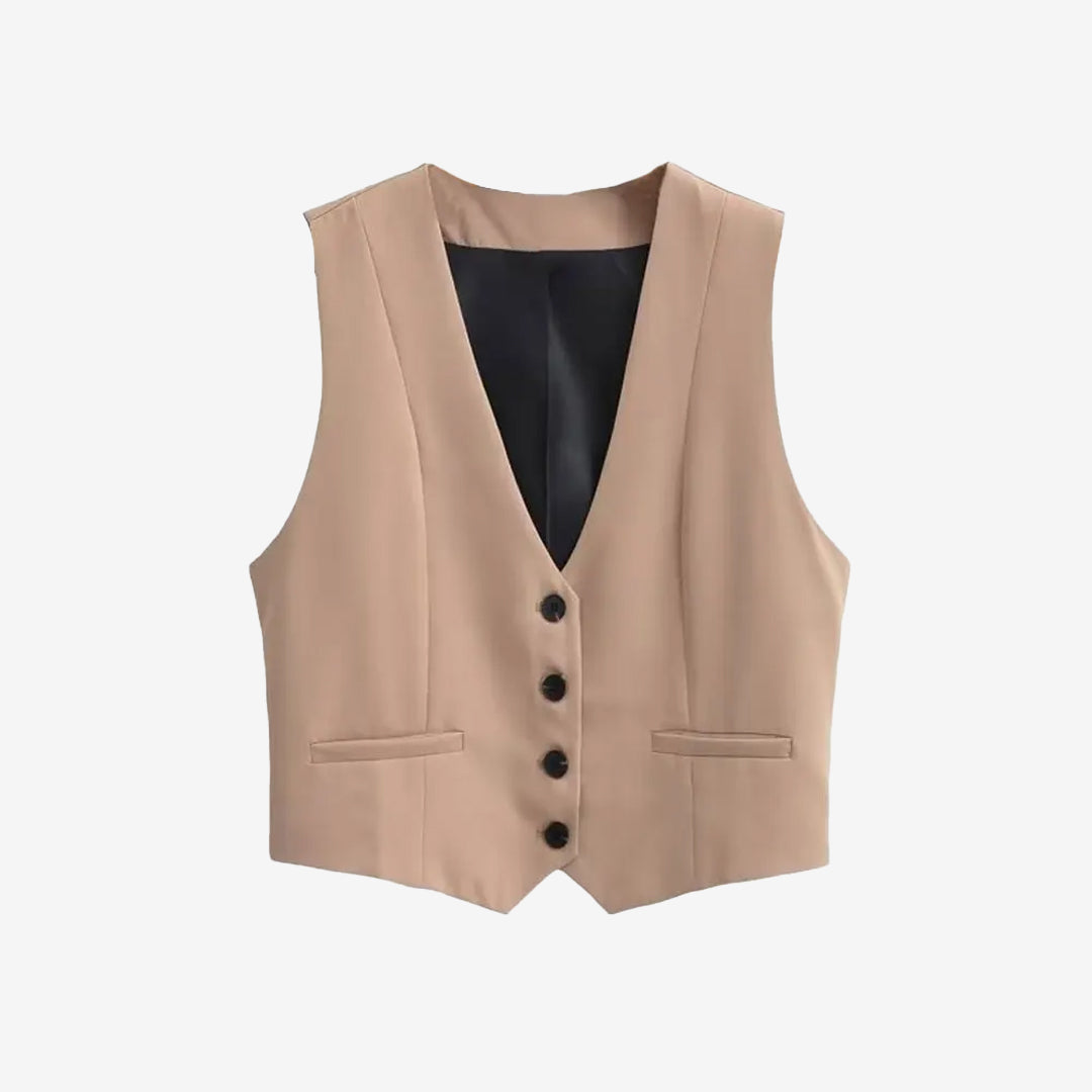 Chaleco cropped vintage para mujer con botones al frente