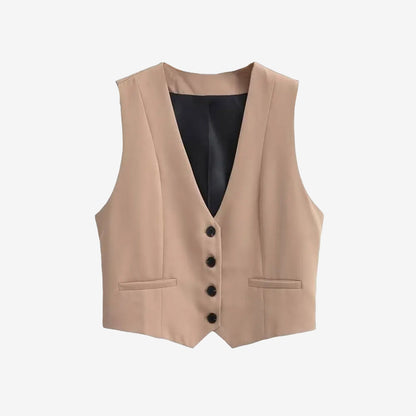 Chaleco cropped vintage para mujer con botones al frente