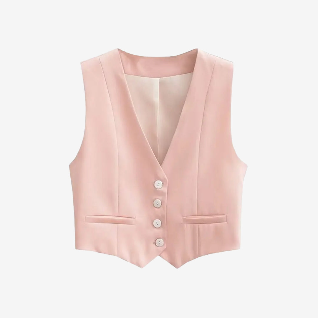 Chaleco cropped vintage para mujer con botones al frente