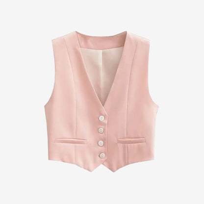 Chaleco cropped vintage para mujer con botones al frente