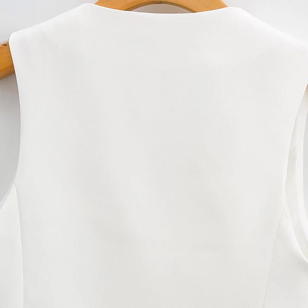 Chaleco cropped vintage para mujer con botones al frente