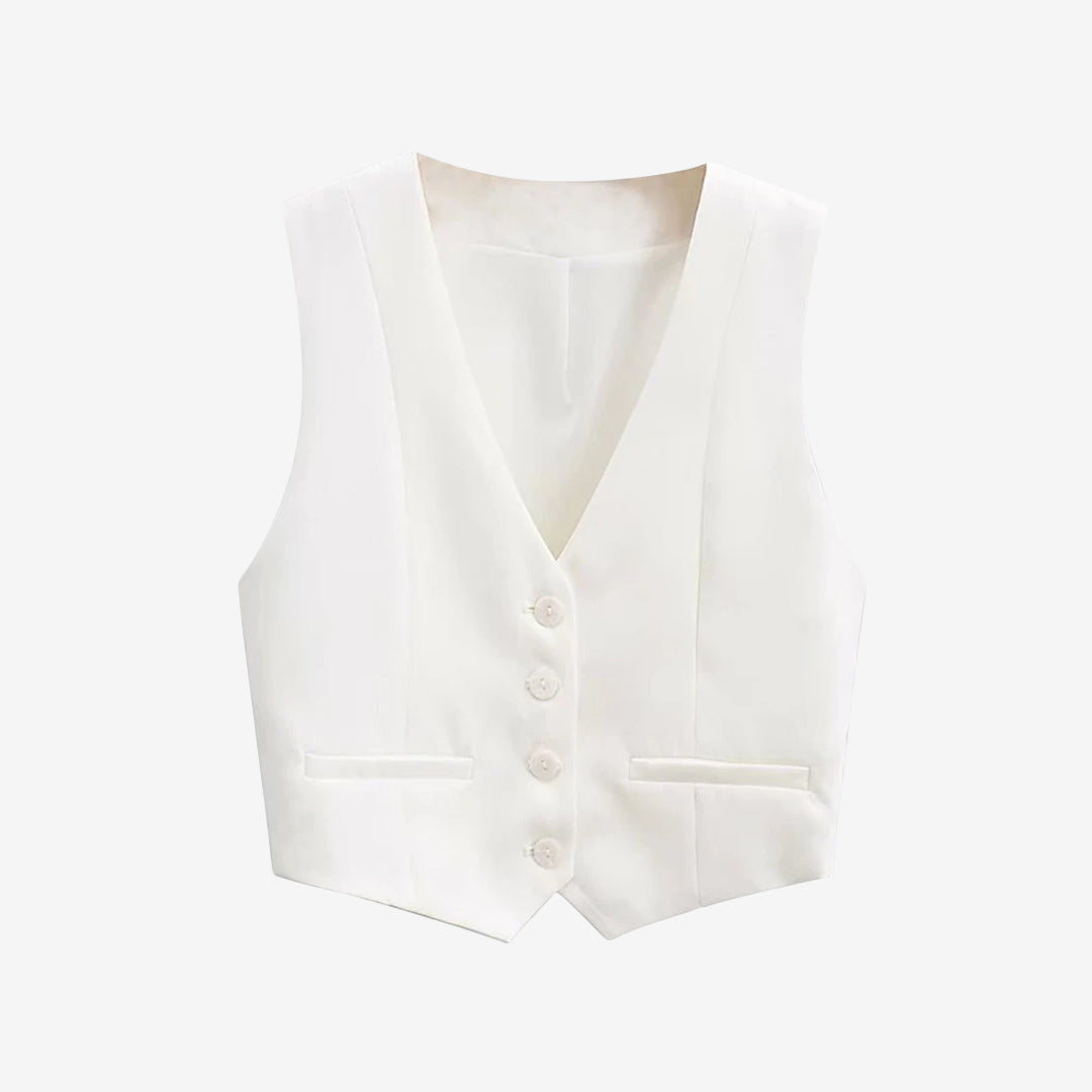 Chaleco cropped vintage para mujer con botones al frente