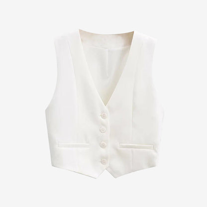Chaleco cropped vintage para mujer con botones al frente