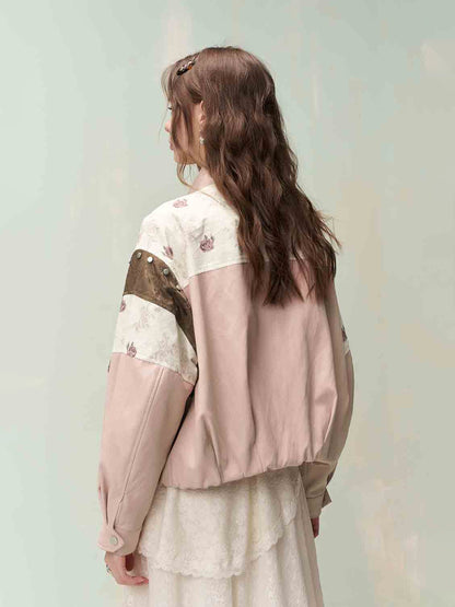 Vintage Sweet Cool Rivet Accent Jacquard Ruffle Cropped Jacket