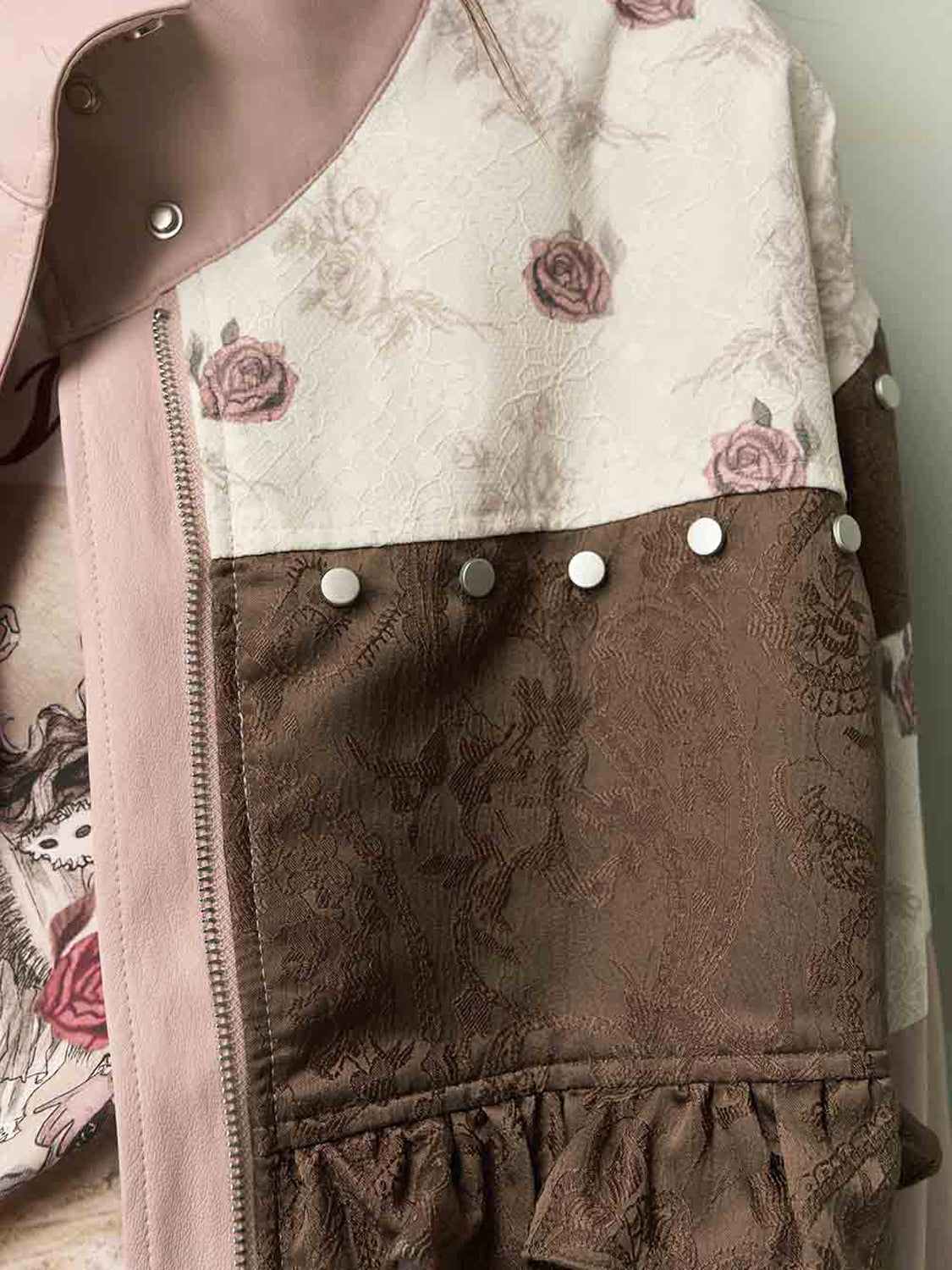 Vintage Sweet Cool Rivet Accent Jacquard Ruffle Cropped Jacket