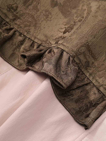 Vintage Sweet Cool Rivet Accent Jacquard Ruffle Cropped Jacket
