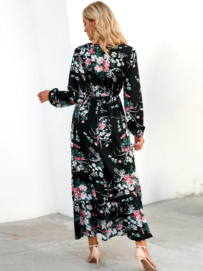 Vestido Olivia de manga larga, talle alto y gasa floral