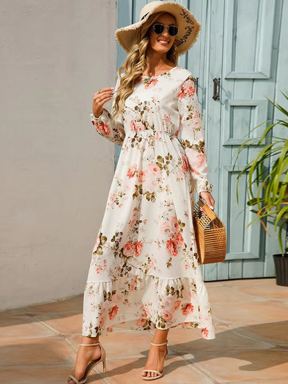Vestido Olivia de manga larga, talle alto y gasa floral