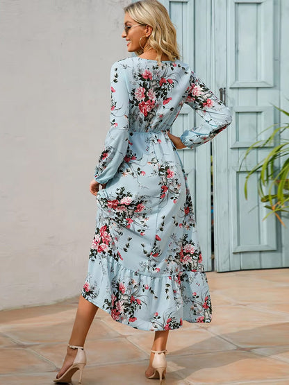 Vestido Olivia de manga larga, talle alto y gasa floral